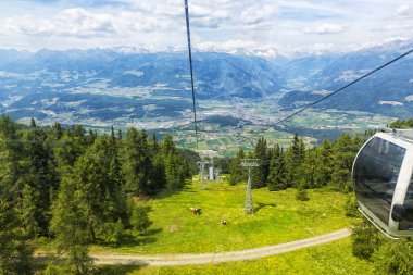 PLAN DE CORONES 2019, July 22:  View from the cable car that connects Brunico to Plan de Corones, Kronplatz