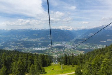 PLAN DE CORONES 2019, July 22:  View from the cable car that connects Brunico to Plan de Corones, Kronplatz