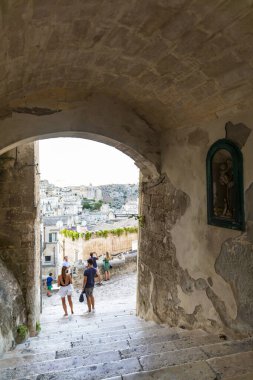Matera 'nın güzel manzarası. Basilicata şehri. UNESCO Mirası