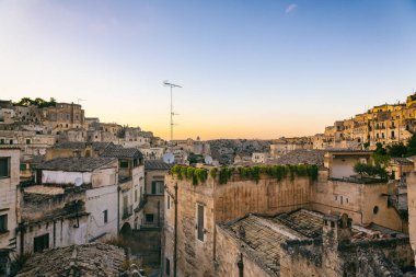 Matera 'nın güzel manzarası. Basilicata şehri. UNESCO Mirası