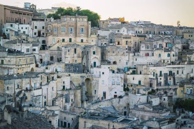 Matera 'nın güzel manzarası. Basilicata şehri. UNESCO Mirası