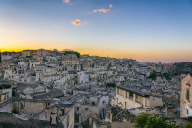 Matera 'nın güzel manzarası. Basilicata şehri. UNESCO Mirası