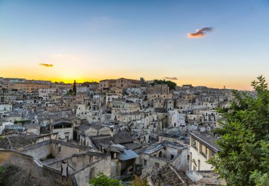 Matera 'nın güzel manzarası. Basilicata şehri. UNESCO Mirası