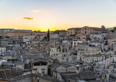 Matera 'nın güzel manzarası. Basilicata şehri. UNESCO Mirası