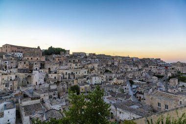 Matera 'nın güzel manzarası. Basilicata şehri. UNESCO Mirası