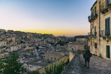 Matera 'nın güzel manzarası. Basilicata şehri. UNESCO Mirası