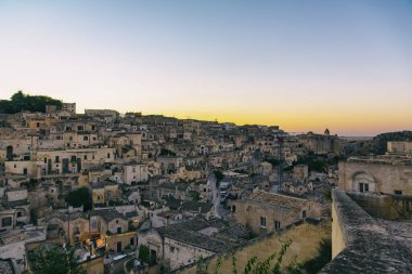 Matera 'nın güzel manzarası. Basilicata şehri. UNESCO Mirası