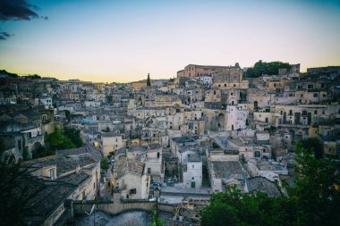Matera 'nın güzel manzarası. Basilicata şehri. UNESCO Mirası