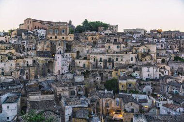 Matera 'nın güzel manzarası. Basilicata şehri. UNESCO Mirası
