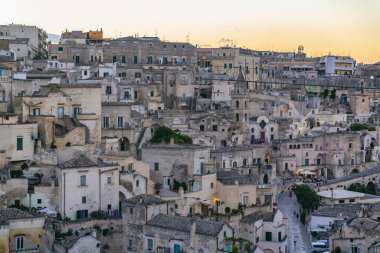 Matera 'nın güzel manzarası. Basilicata şehri. UNESCO Mirası