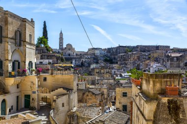 Matera 'nın güzel manzarası. Basilicata şehri. UNESCO Mirası