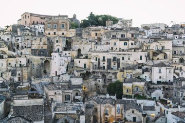 Matera 'nın güzel manzarası. Basilicata şehri. UNESCO Mirası
