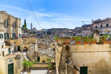 Matera 'nın güzel manzarası. Basilicata şehri. UNESCO Mirası