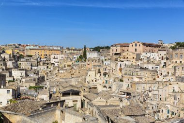 Matera 'nın güzel manzarası. Basilicata şehri. UNESCO Mirası