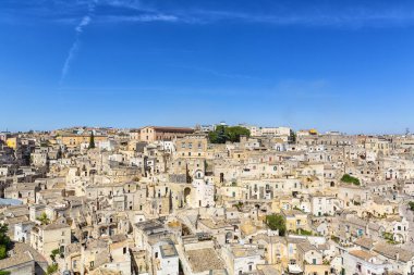 Matera 'nın güzel manzarası. Basilicata şehri. UNESCO Mirası