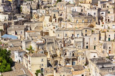 Matera 'nın güzel manzarası. Basilicata şehri. UNESCO Mirası