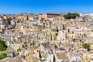 Matera 'nın güzel manzarası. Basilicata şehri. UNESCO Mirası