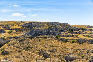 Matera 'nın güzel manzarası. Basilicata şehri. UNESCO Mirası