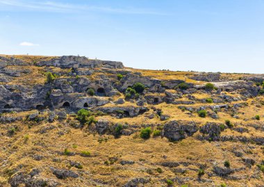 Matera 'nın güzel manzarası. Basilicata şehri. UNESCO Mirası