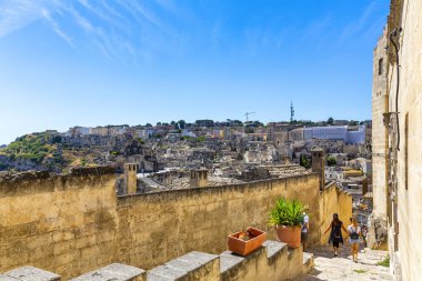 Matera 'nın güzel manzarası. Basilicata şehri. UNESCO Mirası