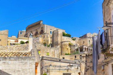 Matera 'nın güzel manzarası. Basilicata şehri. UNESCO Mirası