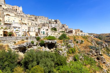 Matera 'nın güzel manzarası. Basilicata şehri. UNESCO Mirası
