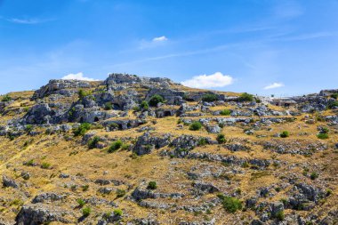 Matera 'nın güzel manzarası. Basilicata şehri. UNESCO Mirası