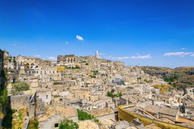 Matera 'nın güzel manzarası. Basilicata şehri. UNESCO Mirası