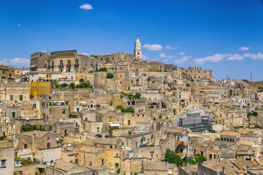 Matera 'nın güzel manzarası. Basilicata şehri. UNESCO Mirası