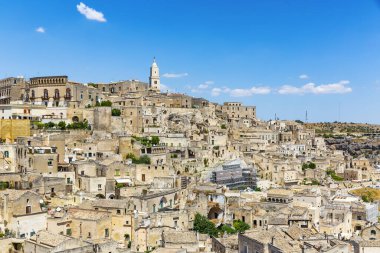 Matera 'nın güzel manzarası. Basilicata şehri. UNESCO Mirası