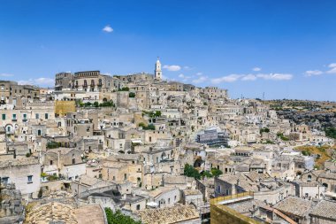 Matera 'nın güzel manzarası. Basilicata şehri. UNESCO Mirası