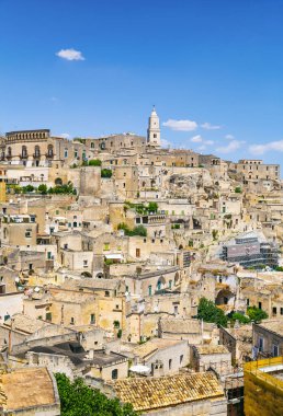 Matera 'nın güzel manzarası. Basilicata şehri. UNESCO Mirası