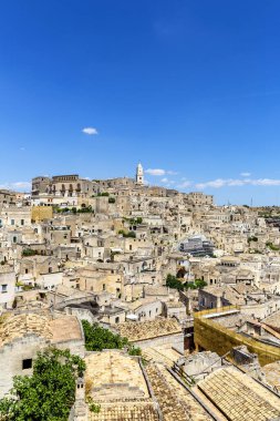 Matera 'nın güzel manzarası. Basilicata şehri. UNESCO Mirası