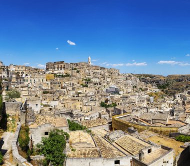 Matera 'nın güzel manzarası. Basilicata şehri. UNESCO Mirası