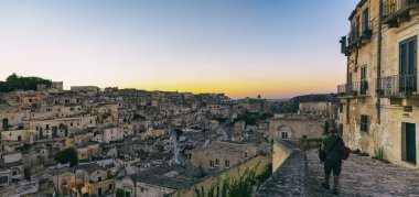 Matera 'nın güzel manzarası. Basilicata şehri. UNESCO Mirası