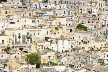 Matera 'nın güzel manzarası. Basilicata şehri. UNESCO Mirası
