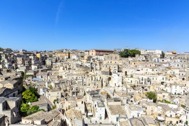 Matera 'nın güzel manzarası. Basilicata şehri. UNESCO Mirası