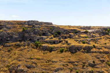Matera 'nın güzel manzarası. Basilicata şehri. UNESCO Mirası