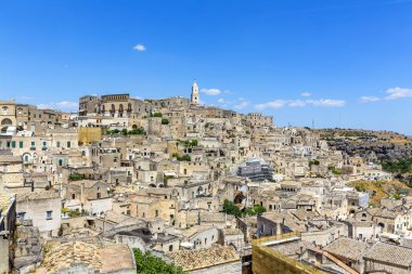 Matera 'nın güzel manzarası. Basilicata şehri. UNESCO Mirası