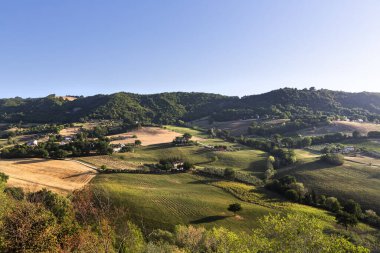 Marche bölgesinde, Ancona ilindeki Serra San Quirico kasabasının manzarası.