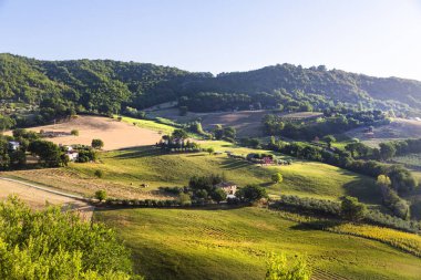 Marche bölgesinde, Ancona ilindeki Serra San Quirico kasabasının manzarası.