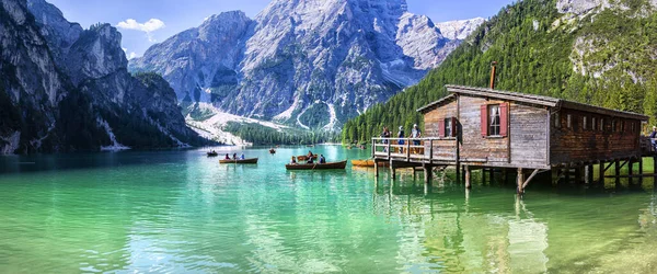 Lago Braies Belo Lago Nas Dolomitas Tirol Sul Ital — Fotografia de Stock