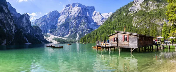 Lago Braies Belo Lago Nas Dolomitas Tirol Sul Ital — Fotografia de Stock