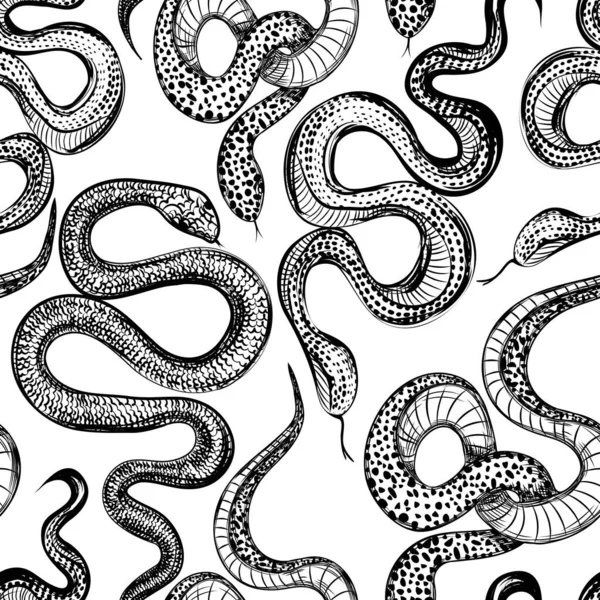 Tatuagem Cobras Sem Costura Padrão Impressão Tatuagem Vintage — Vetor de Stock