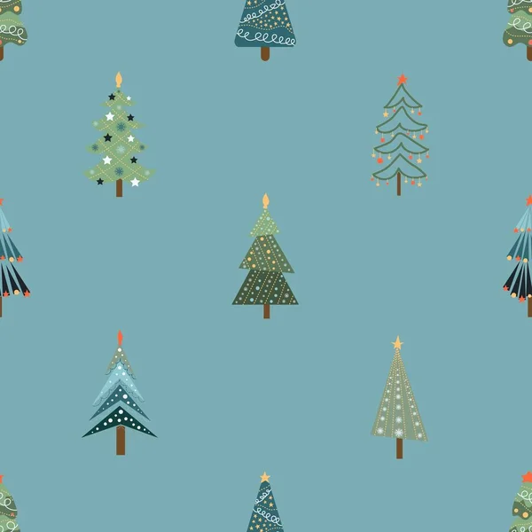 Julgranar Och Julgransdekorationer Nyårsdesign Tyg Förpackning Presentpapper Sömlöst Mönster — Stock vektor