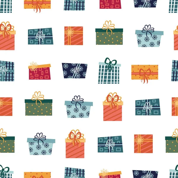 Cajas Regalo Año Nuevo Diseño Tela Embalaje Papel Regalo Patrón — Vector de stock