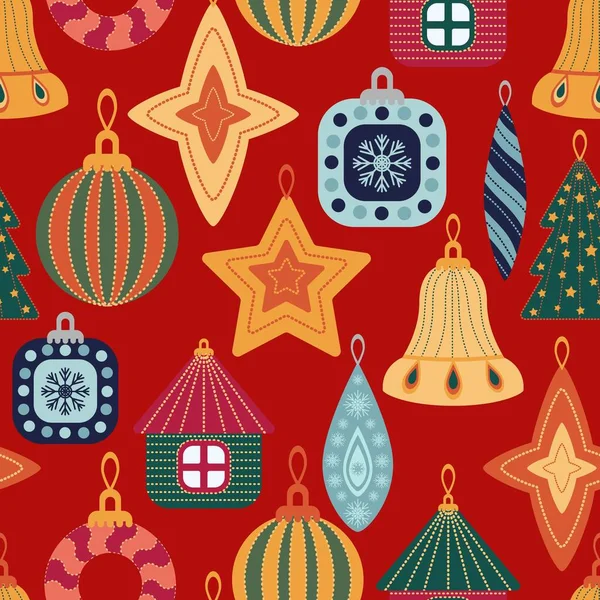 Vánoční Ozdoby Nový Rok Design Tkaniny Balení Dárkový Papír Bezproblémový — Stockový vektor
