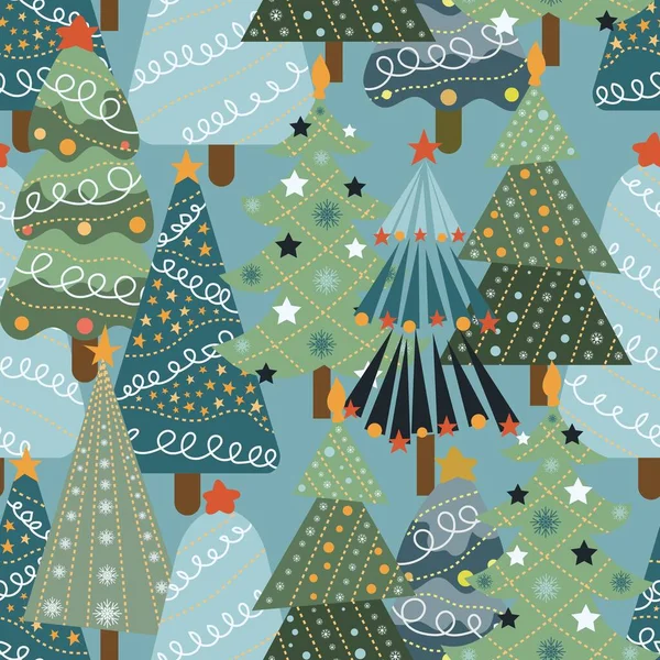 Karácsonyfák Karácsonyfa Dekorációk Újévi Tervezése Szövet Csomagolás Ajándék Papír Zökkenőmentes — Stock Vector
