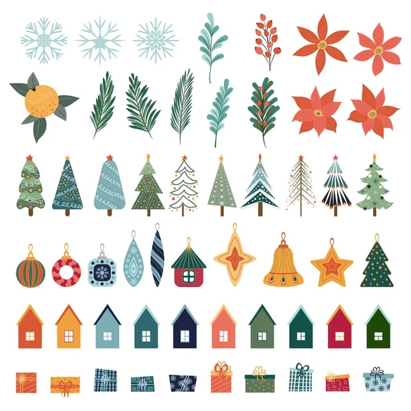Grande Conjunto Elementos Natal Para Design Árvores Natal Decorações Natal — Vetor de Stock