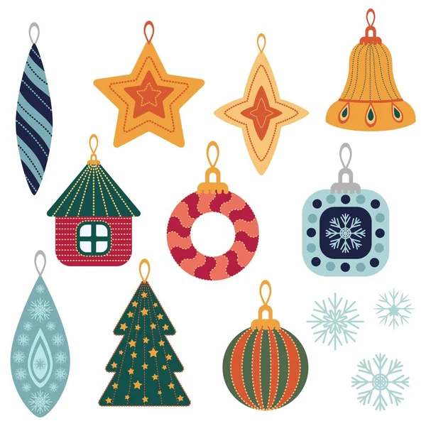 Christmas Decorations Set Clipart Elements Flat Vector Illustration — Stock Vector